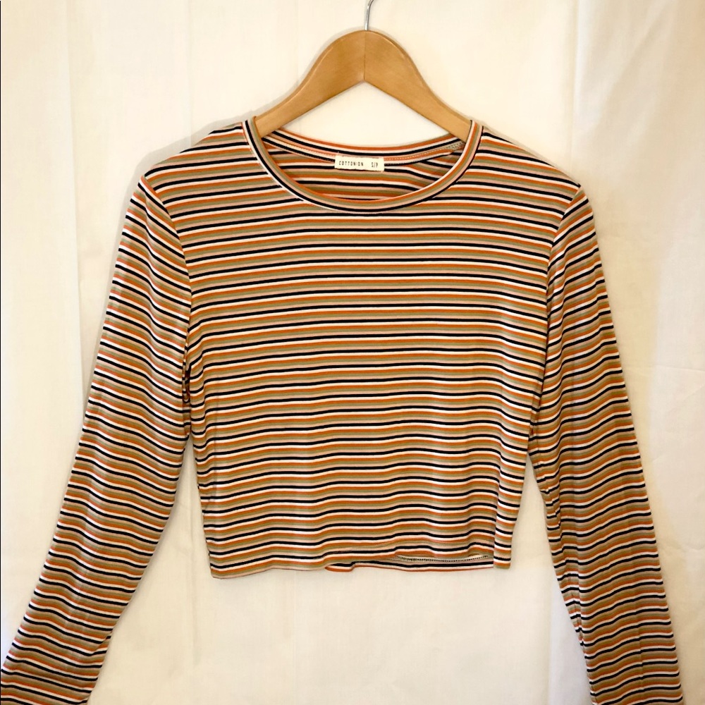Striped LS Crop Top